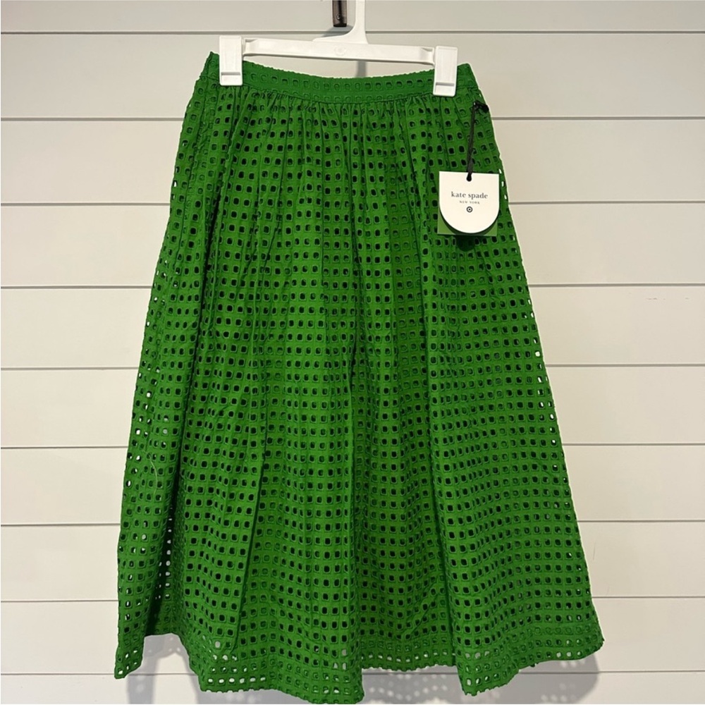 Kate Spade Green Pleated Midi Skirt